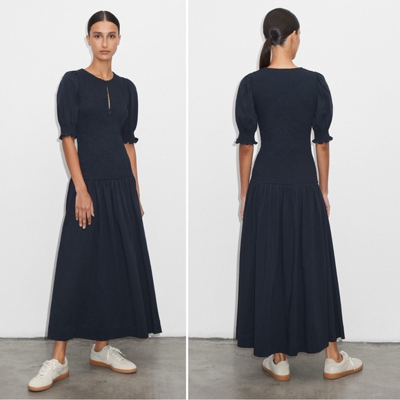 ME+EM Dresses & Skirts - ME+EM Blue Slub Jersey Smock Bodice Midi Dress Size 0